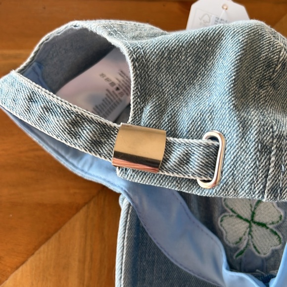 Claire's Lucky Clover Distressed Denim Baseball Hat - Picture 6 of 7